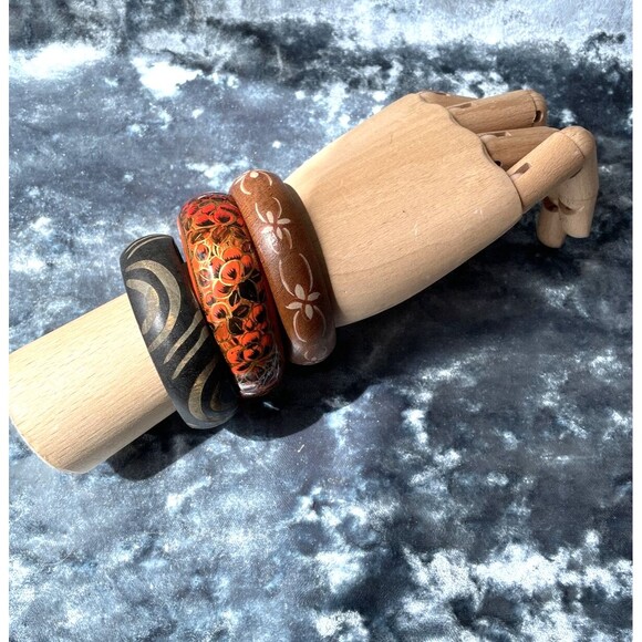 Artsy Bangle Bracelet Bundle Wood Jewelry Lot Boho Hippie Gypsy - Picture 3 of 8
